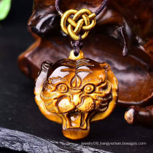 YN004  Natural Yellow Tiger Eye Stone Pendant Tiger Head Hand Made Pendants Necklace For Womem Men
